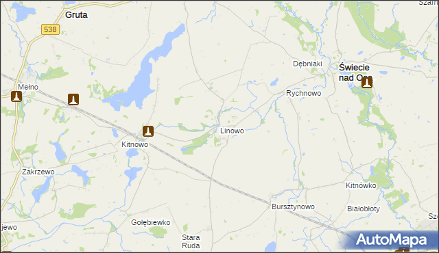 mapa Linowo gmina Świecie nad Osą, Linowo gmina Świecie nad Osą na mapie Targeo