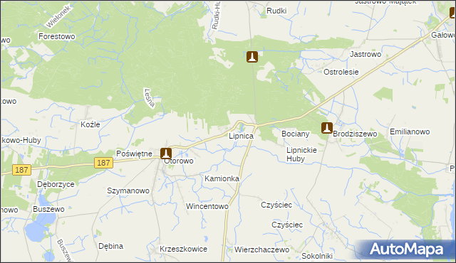 mapa Lipnica gmina Szamotuły, Lipnica gmina Szamotuły na mapie Targeo