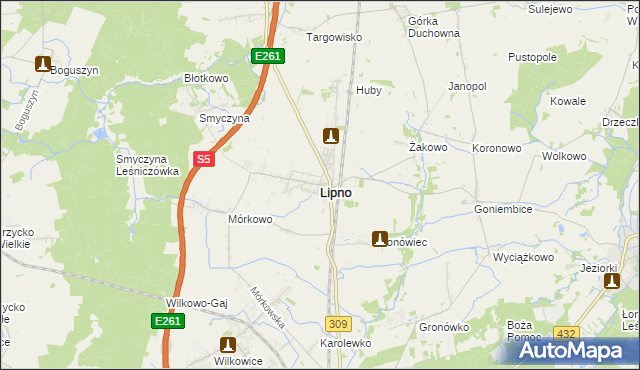 mapa Lipno powiat leszczyński, Lipno powiat leszczyński na mapie Targeo