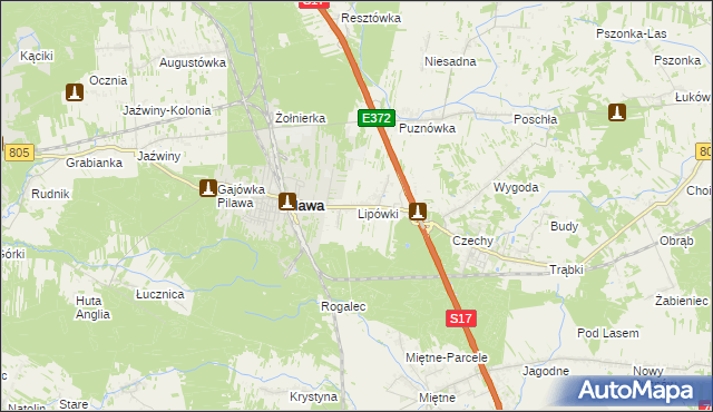 mapa Lipówki gmina Pilawa, Lipówki gmina Pilawa na mapie Targeo