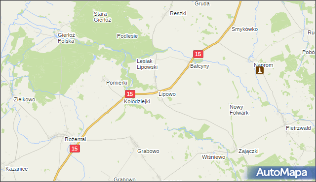 mapa Lipowo gmina Ostróda, Lipowo gmina Ostróda na mapie Targeo
