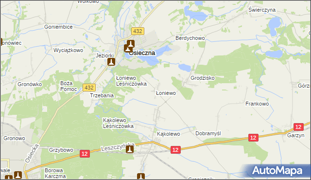 mapa Łoniewo gmina Osieczna, Łoniewo gmina Osieczna na mapie Targeo