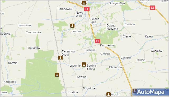 mapa Ludwina gmina Pleszew, Ludwina gmina Pleszew na mapie Targeo