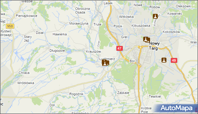mapa Ludźmierz, Ludźmierz na mapie Targeo