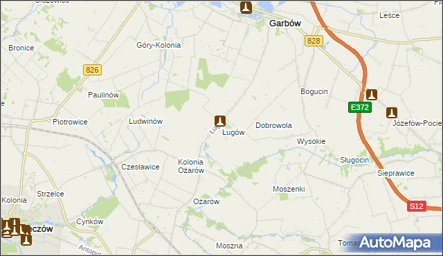 mapa Ługów gmina Jastków, Ługów gmina Jastków na mapie Targeo