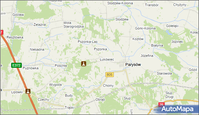 mapa Łukówiec gmina Parysów, Łukówiec gmina Parysów na mapie Targeo