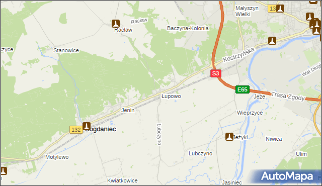 mapa Łupowo gmina Bogdaniec, Łupowo gmina Bogdaniec na mapie Targeo