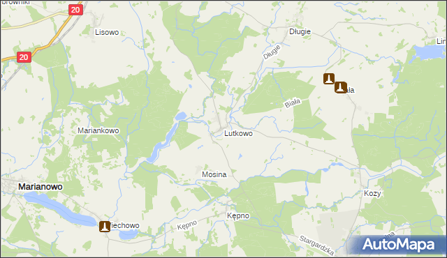 mapa Lutkowo gmina Dobrzany, Lutkowo gmina Dobrzany na mapie Targeo
