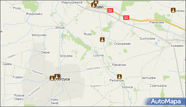 mapa Lutynia gmina Dobrzyca, Lutynia gmina Dobrzyca na mapie Targeo