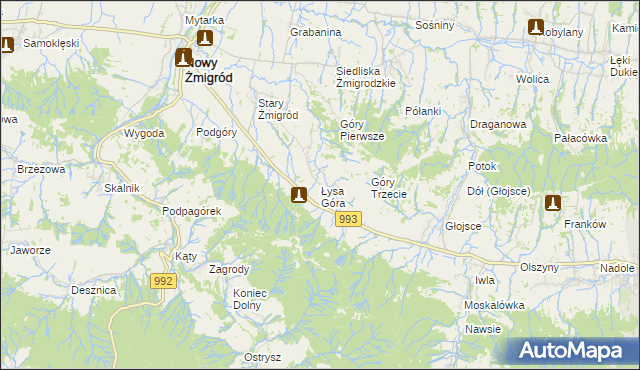 mapa Łysa Góra gmina Nowy Żmigród, Łysa Góra gmina Nowy Żmigród na mapie Targeo