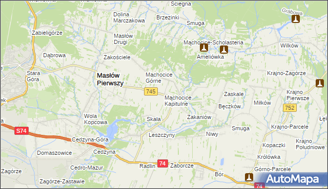 mapa Mąchocice Kapitulne, Mąchocice Kapitulne na mapie Targeo