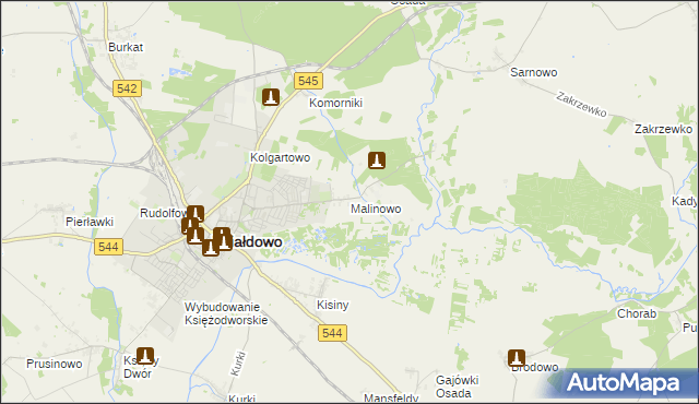 mapa Malinowo gmina Działdowo, Malinowo gmina Działdowo na mapie Targeo