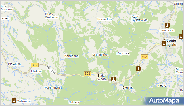mapa Marcinków gmina Bystrzyca Kłodzka, Marcinków gmina Bystrzyca Kłodzka na mapie Targeo