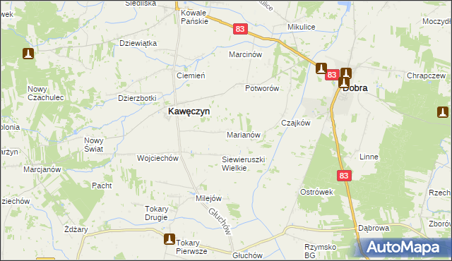 mapa Marianów gmina Kawęczyn, Marianów gmina Kawęczyn na mapie Targeo