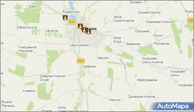 mapa Marysin gmina Bychawa, Marysin gmina Bychawa na mapie Targeo