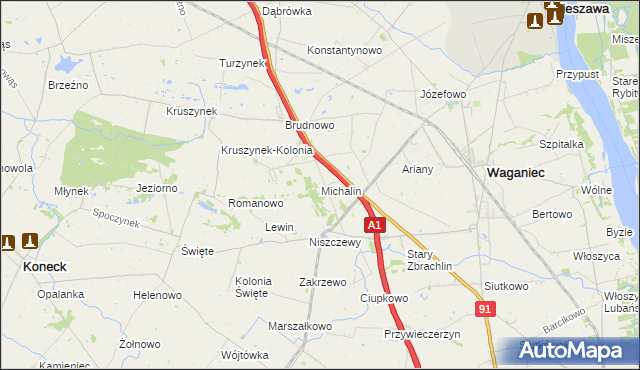 mapa Michalin gmina Waganiec, Michalin gmina Waganiec na mapie Targeo