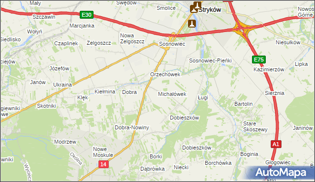 mapa Michałówek gmina Stryków, Michałówek gmina Stryków na mapie Targeo