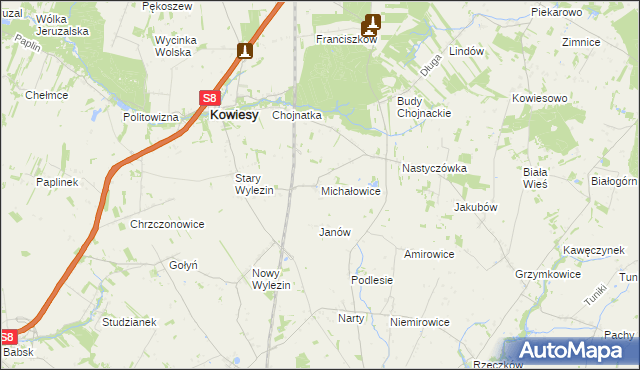 mapa Michałowice gmina Kowiesy, Michałowice gmina Kowiesy na mapie Targeo