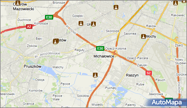 mapa Michałowice powiat pruszkowski, Michałowice powiat pruszkowski na mapie Targeo