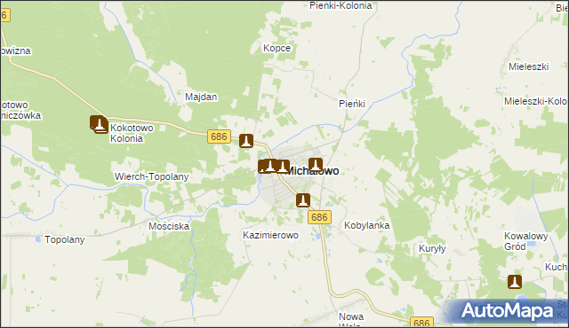 mapa Michałowo powiat białostocki, Michałowo powiat białostocki na mapie Targeo