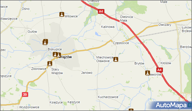 mapa Miechowice Oławskie, Miechowice Oławskie na mapie Targeo