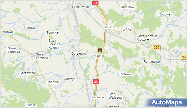 mapa Mielnik gmina Bystrzyca Kłodzka, Mielnik gmina Bystrzyca Kłodzka na mapie Targeo