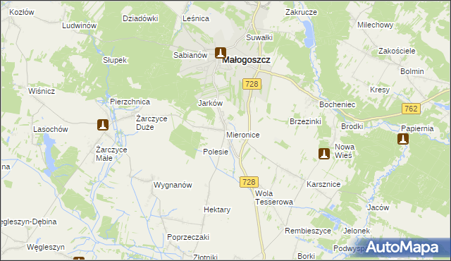 mapa Mieronice gmina Małogoszcz, Mieronice gmina Małogoszcz na mapie Targeo