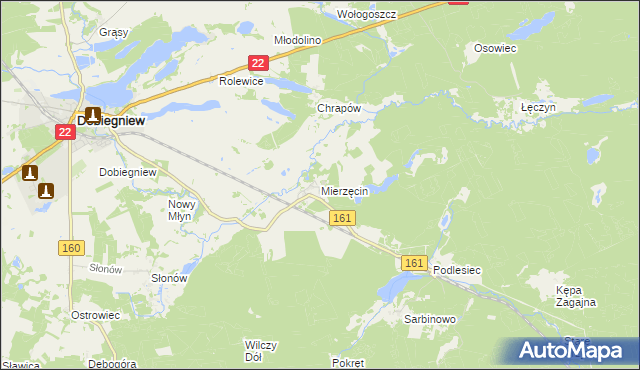 mapa Mierzęcin gmina Dobiegniew, Mierzęcin gmina Dobiegniew na mapie Targeo
