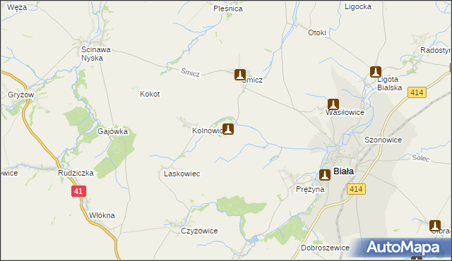 mapa Miłowice gmina Biała, Miłowice gmina Biała na mapie Targeo