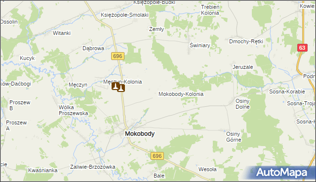 mapa Mokobody-Kolonia, Mokobody-Kolonia na mapie Targeo