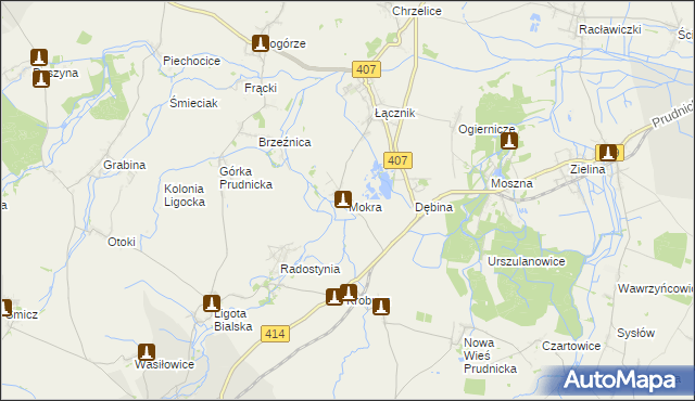 mapa Mokra gmina Biała, Mokra gmina Biała na mapie Targeo