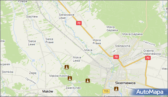 mapa Mokra gmina Skierniewice, Mokra gmina Skierniewice na mapie Targeo