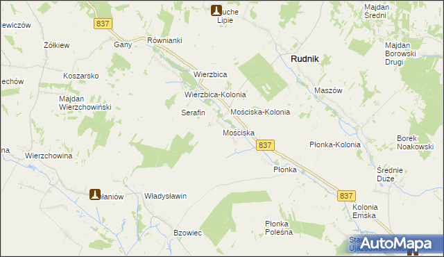 mapa Mościska gmina Rudnik, Mościska gmina Rudnik na mapie Targeo