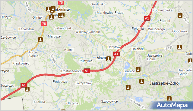 mapa Mszana powiat wodzisławski, Mszana powiat wodzisławski na mapie Targeo