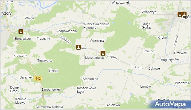 mapa Myszaków, Myszaków na mapie Targeo