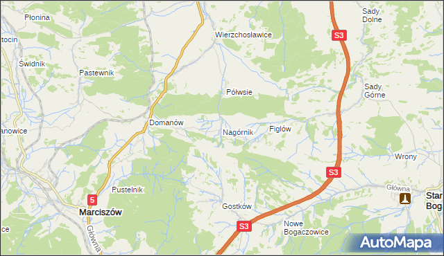mapa Nagórnik gmina Marciszów, Nagórnik gmina Marciszów na mapie Targeo