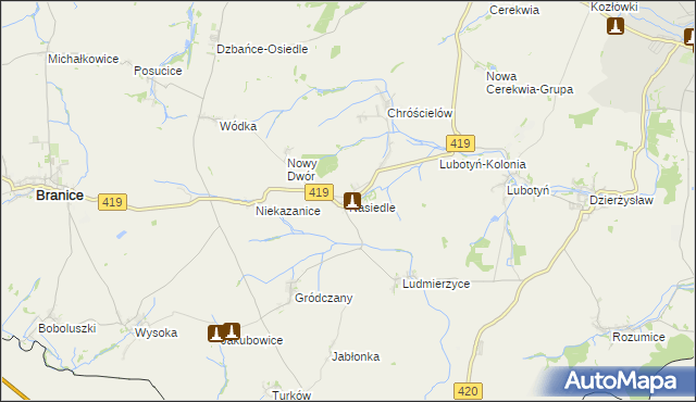 mapa Nasiedle, Nasiedle na mapie Targeo