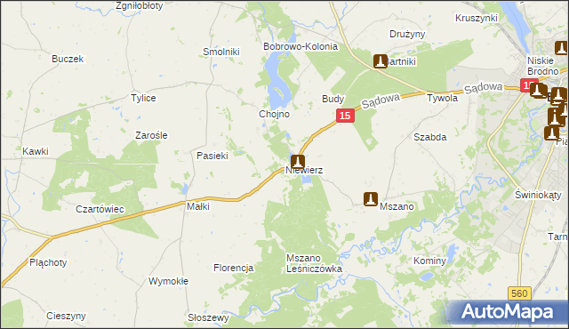 mapa Niewierz gmina Brodnica, Niewierz gmina Brodnica na mapie Targeo