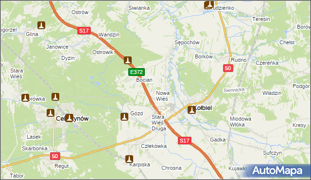 mapa Nowa Wieś gmina Kołbiel, Nowa Wieś gmina Kołbiel na mapie Targeo