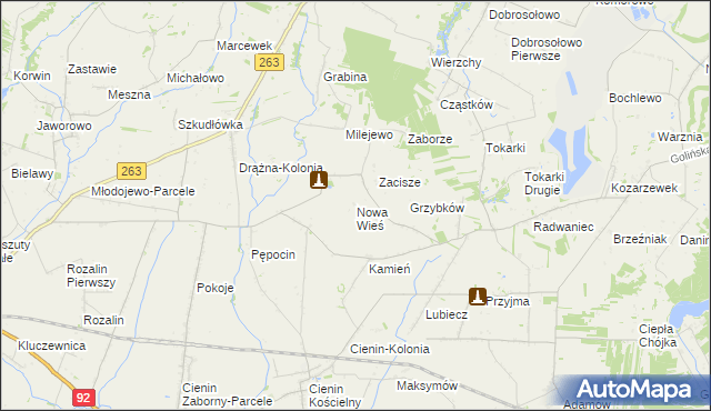 mapa Nowa Wieś gmina Słupca, Nowa Wieś gmina Słupca na mapie Targeo