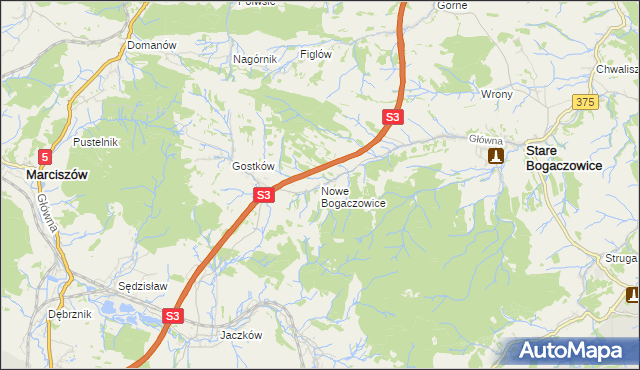 mapa Nowe Bogaczowice, Nowe Bogaczowice na mapie Targeo