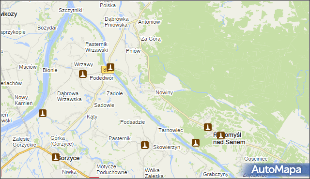 mapa Nowiny gmina Radomyśl nad Sanem, Nowiny gmina Radomyśl nad Sanem na mapie Targeo