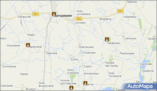 mapa Obiecanowo gmina Janowiec Wielkopolski, Obiecanowo gmina Janowiec Wielkopolski na mapie Targeo