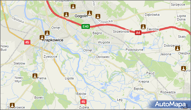 mapa Obrowiec gmina Gogolin, Obrowiec gmina Gogolin na mapie Targeo