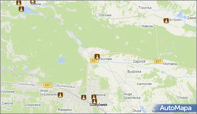 mapa Okuniew, Okuniew na mapie Targeo