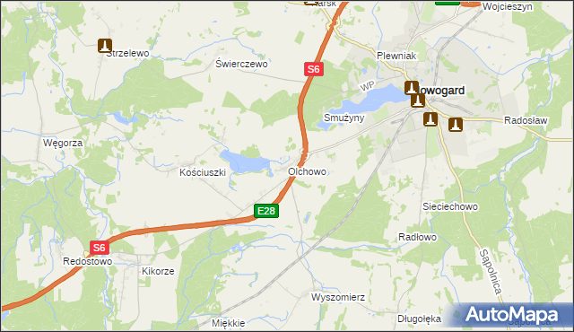 mapa Olchowo gmina Nowogard, Olchowo gmina Nowogard na mapie Targeo