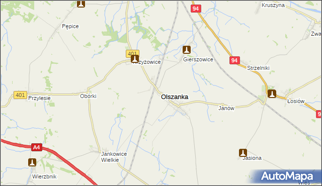 mapa Olszanka powiat brzeski, Olszanka powiat brzeski na mapie Targeo