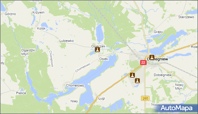 mapa Osiek gmina Dobiegniew, Osiek gmina Dobiegniew na mapie Targeo