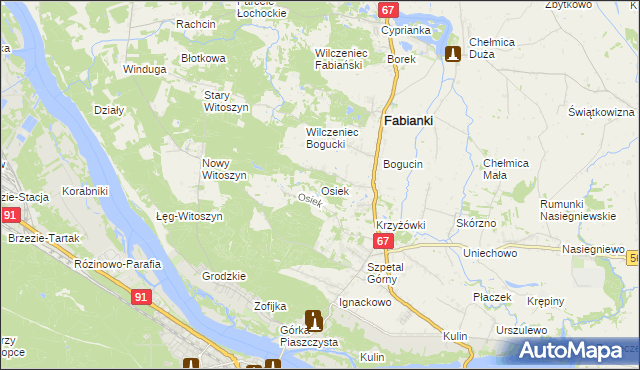 mapa Osiek gmina Fabianki, Osiek gmina Fabianki na mapie Targeo