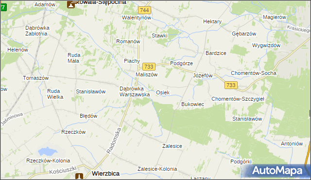 mapa Osiek gmina Kowala, Osiek gmina Kowala na mapie Targeo